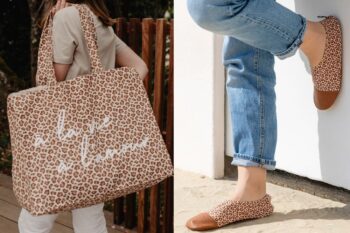 pack achat d'un sac motif léopard et d'une paire de chausson motif léopard