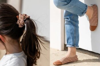 achat en duo d'un chouchou léopard avec sa paire de chausson