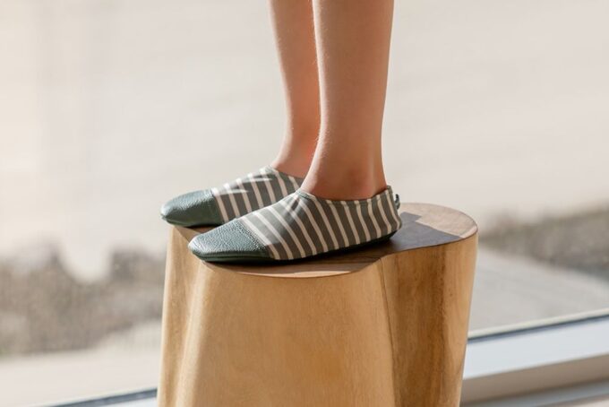 Chaussons souples marinière verte